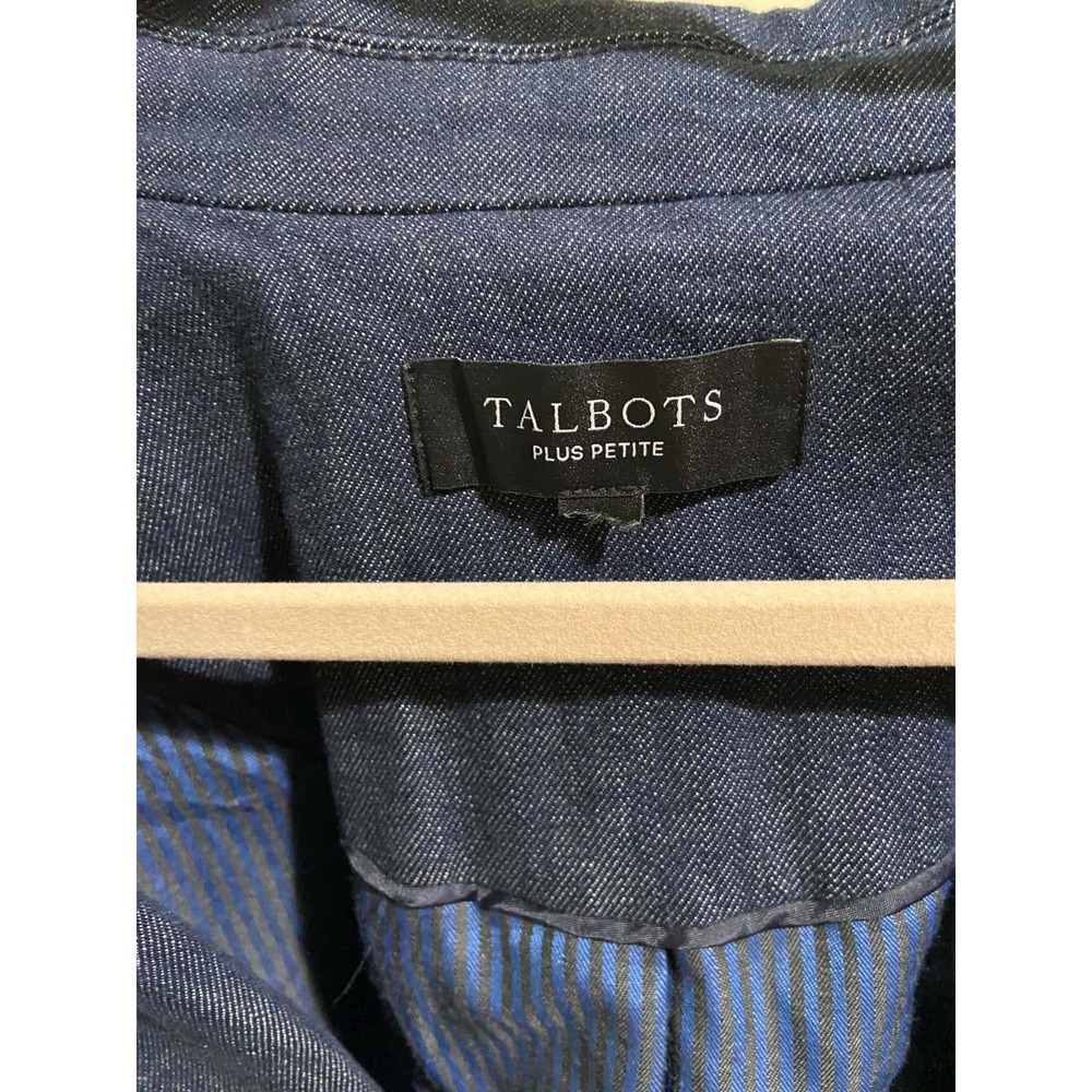 Talbots Plus Petite Indigo Denim Blazer Jacket Blue Single Button Lined Size 2XP - Picture 4 of 10
